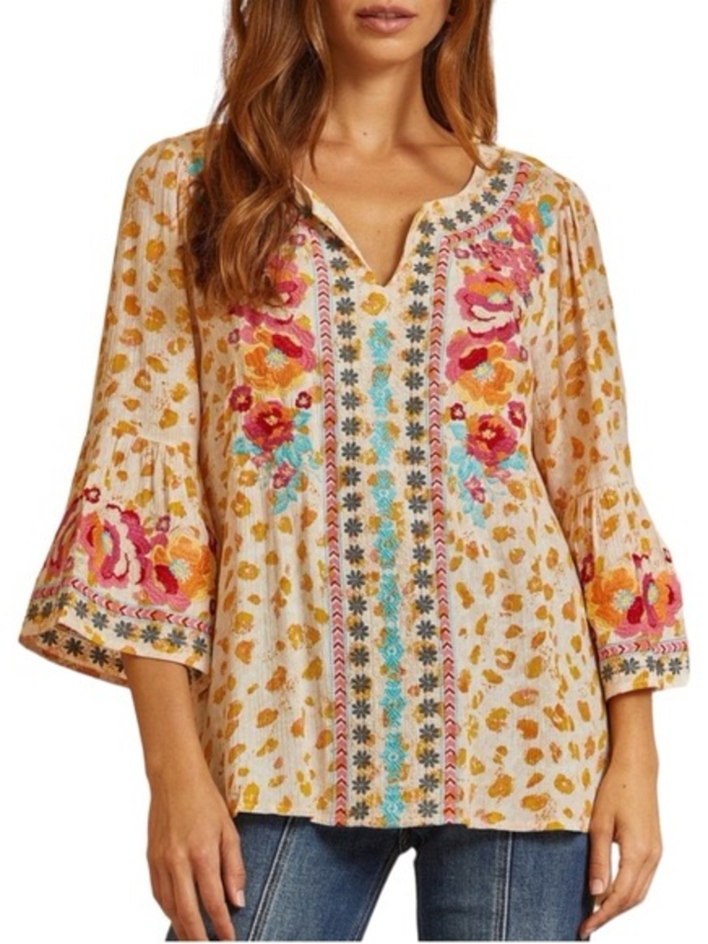 Savanna Jane Embroidered Floral Boho Tunic Top Size 3X